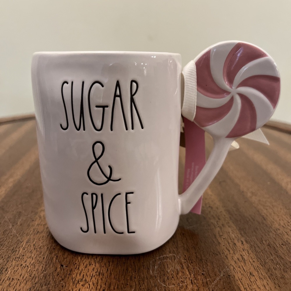 Rae Dunn Sugar & Spice Cup Mug Pink &White Candy Stripe Handle Holiday Christmas